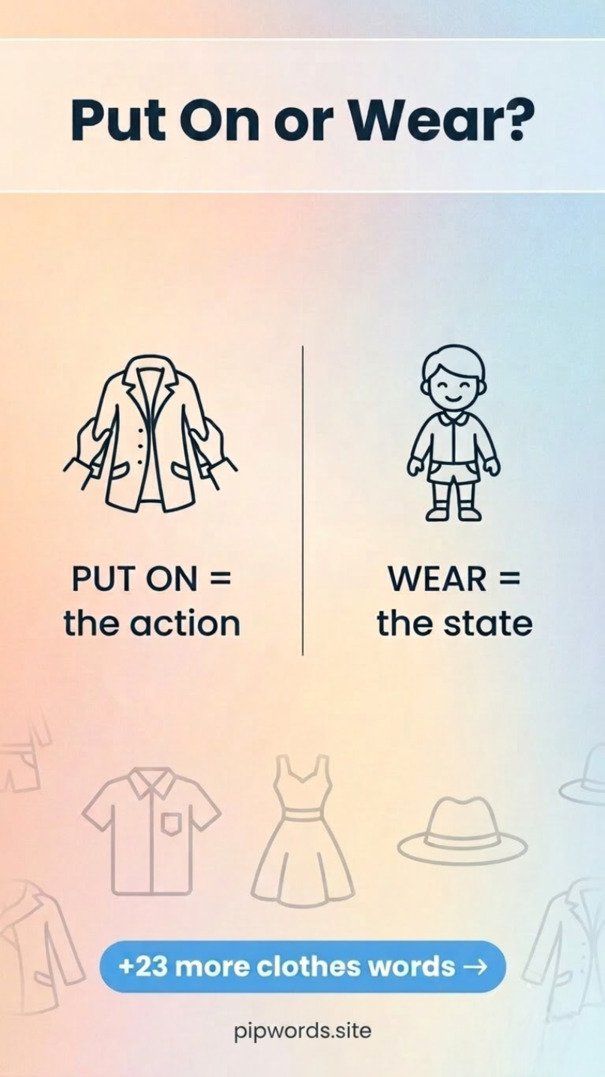 Put on versus wear in English, explained for learners