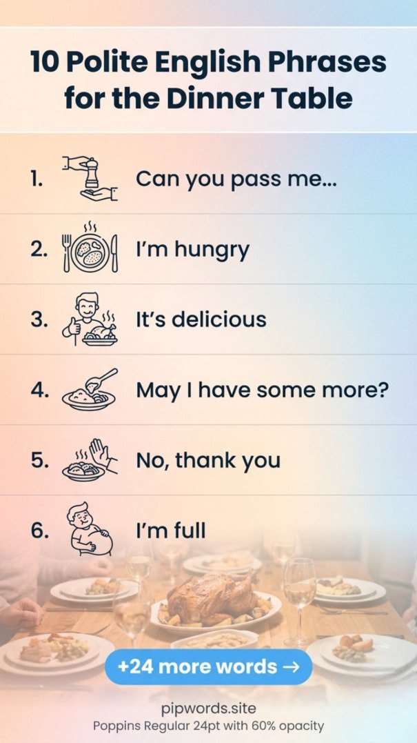 Polite English phrases for children at the dinner table