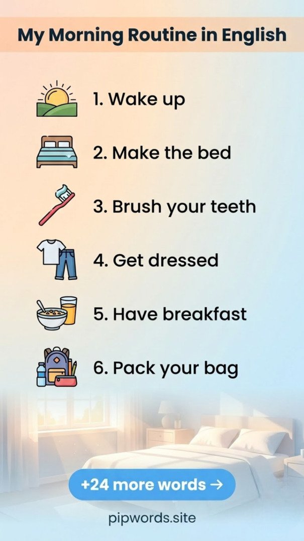 My morning routine in English, step by step for kids