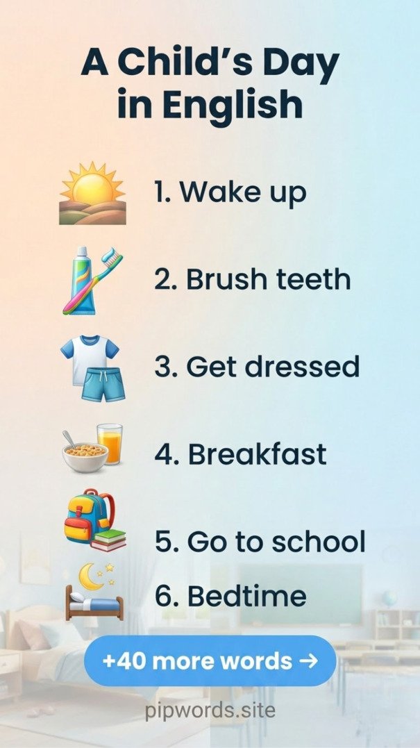 English daily routine timeline for kids from morning to bedtime